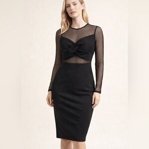 Dynamite Black Sculpted Midi Dress Long Mesh Sleeves Sz M